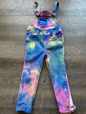 💕3/20 like an angel Rainbow Tie-Dye Kids Overalls - Blue Pink Yellow
